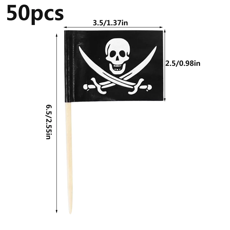 25-100Pcs Piratenvlag Cupcake Topper Piraat Thema Verjaardagstaart Decoraiton Schedel Vlaggen Tandenstoker Eten Pick Halloween Feest Decor