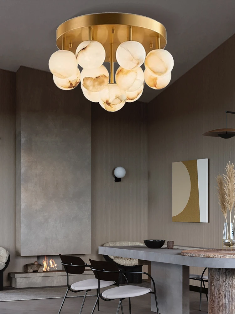 Alabaster Balls Ceiling Lights Living Room Luxury Modern Ideal Lampara Techo LED Natural Marble Ceiling Chandelier Luminaire