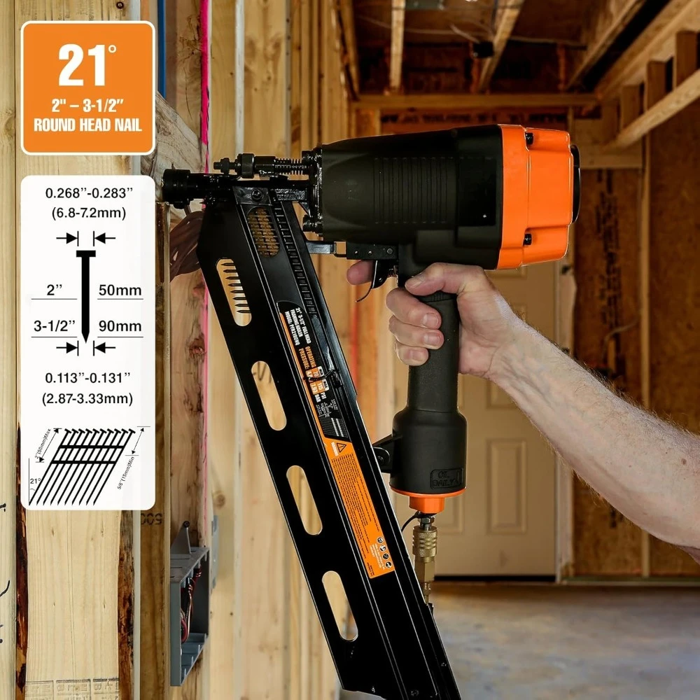 أدوات وتحسين المنزل، أداة تثبيت هوائية 21 درجة مع أظافر | 2 " – 3-1/2" أظافر رأس مستديرة بالكامل #1