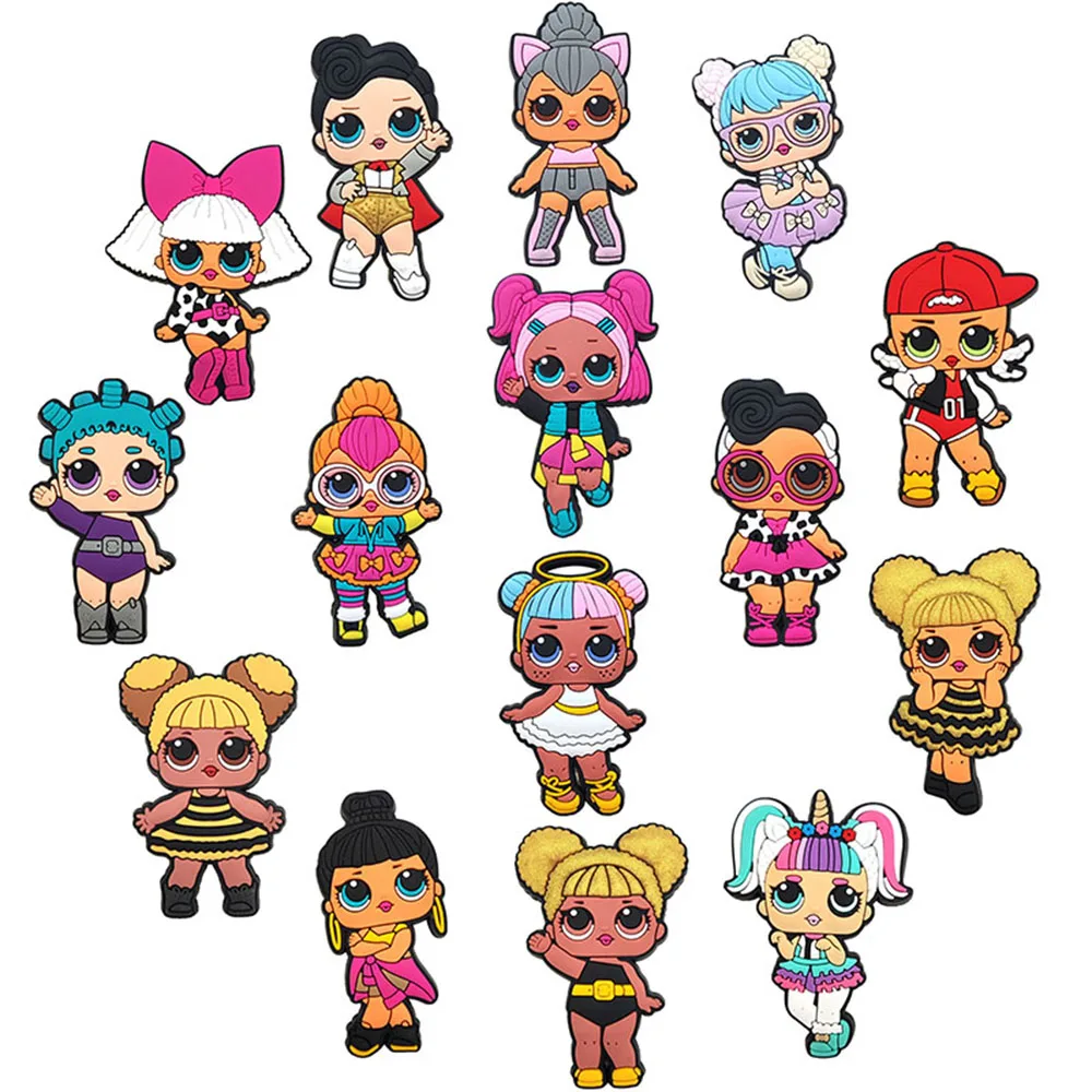 15pcs Cute Girl Shoe Charms Cartoon Shoe Accessories for Clogs Women's Snadal Decoration Men Kids Slippers Buckle Pins Pendants