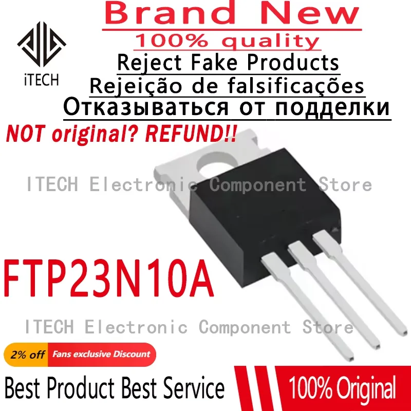 10pcs/lot Original FTP23N10A N-Channel Power MOSFET 100V/57A 23mOhms TO-220 Chip 100% New and Genuine