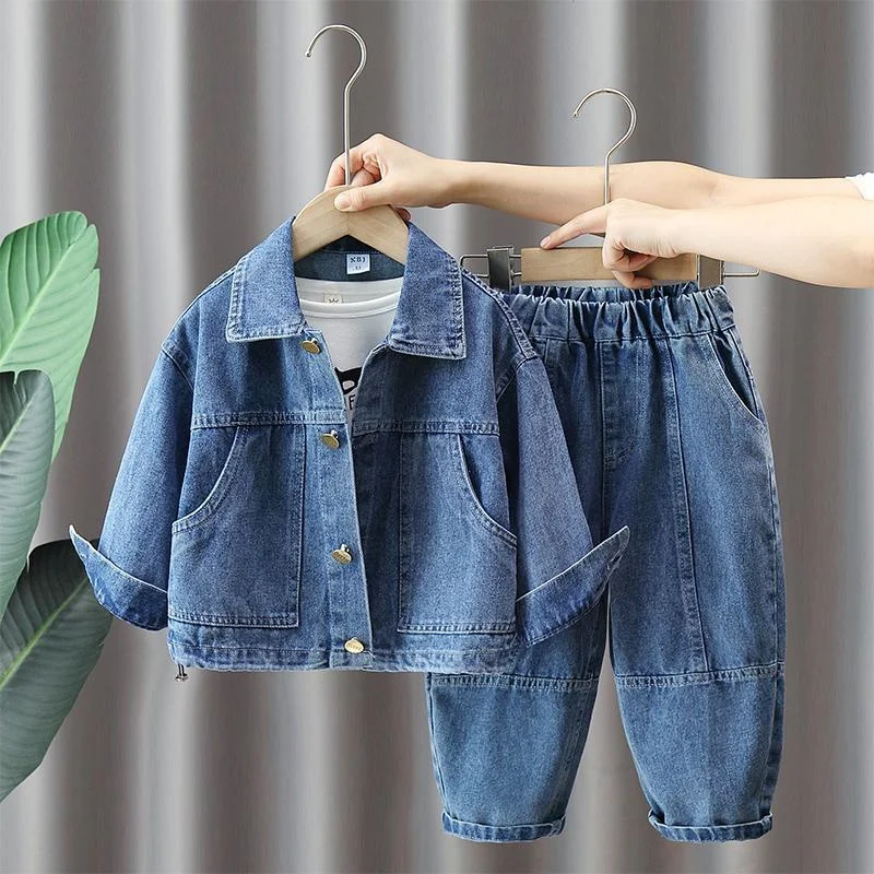 

Boys Coat+Pants Kids Suits 2PCS/Set Cotton 2024 Solid Jean Spring Autumn Cotton Outfits Teenagers Sport Christmas Gift Children