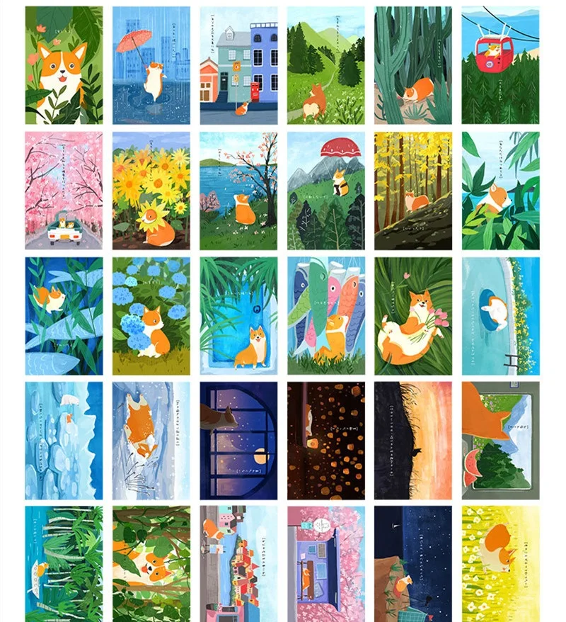 30 Sheets/LOT Cute Cartoon Corgi Postcard/Greeting Card/Wish Card/Christmas and New Year Gifts