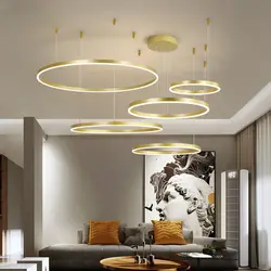 Modern 5 Ring Led Chandelier Dimmable Gold Black Brown for Bedroom Living Room Pendant Lights Lighting Suspension Design Fixture