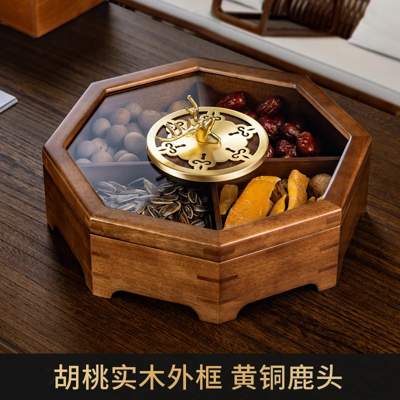 

Solid Wood Chinese Style Fruit Box Living Room Home Storage Snacks Candy Box Fruit Box Nut Plate New Chinese Style Fruit Plate