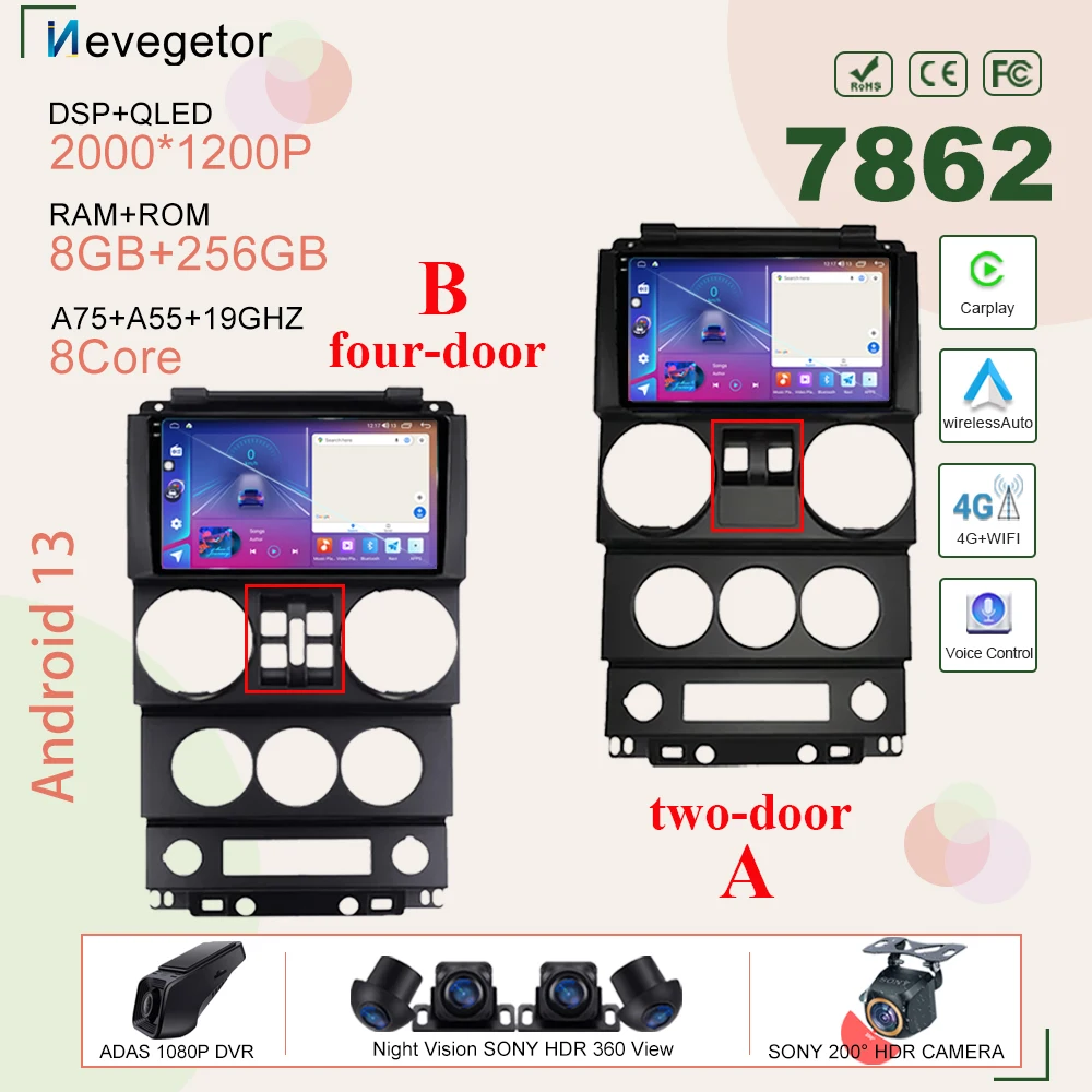 

Android 13 GPS Navigation No 2din DVD For Jeep Wrangler Unlimited 3 JK 2008 - 2010 Auto Multimedia Player QLED Screen Dash Cam