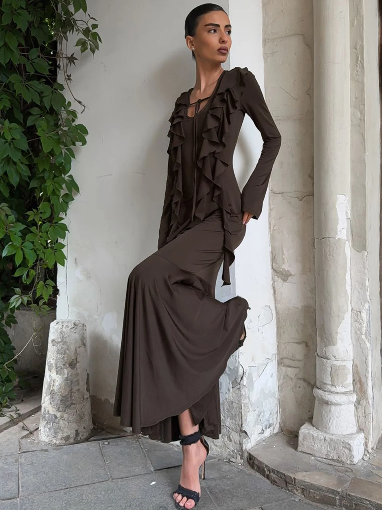 Bodycon Dress Date Night Woman Boho Neon Cord Neck Hanging Circle Gold Star Workwear Shirring Bow Knot Belts Peplum Fitted Girls