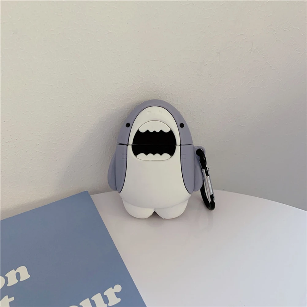 

Silicone Protective for Wireless Ear Buds Earphone Cover Shark Pattern Soft Elastic Headphone Case Portable with Carabiner