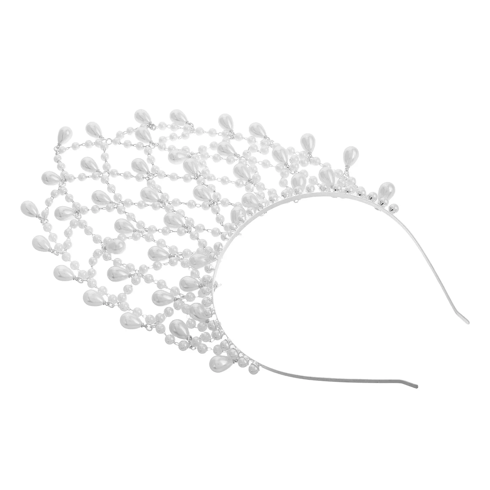 Pearl-Adorned Silver Mesh Headband Elegant Bridal Wedding Hairband Vintage Fashion Headpiece for Women Bridesmaid Tea
