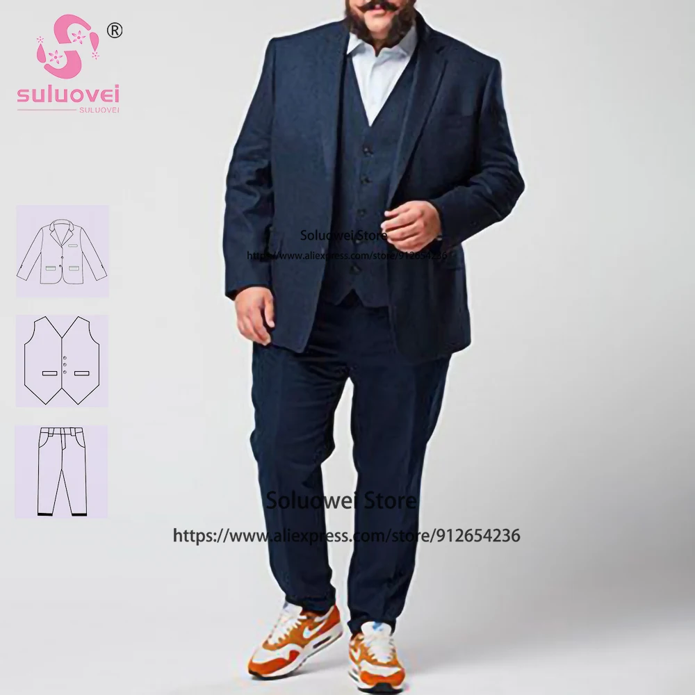 Classic Plus Size Suits For Men Elegant 3 Piece Jacket Vest Pants Set Formal Groom Wedding Party Tuxedo Traje De Hombre Elegante