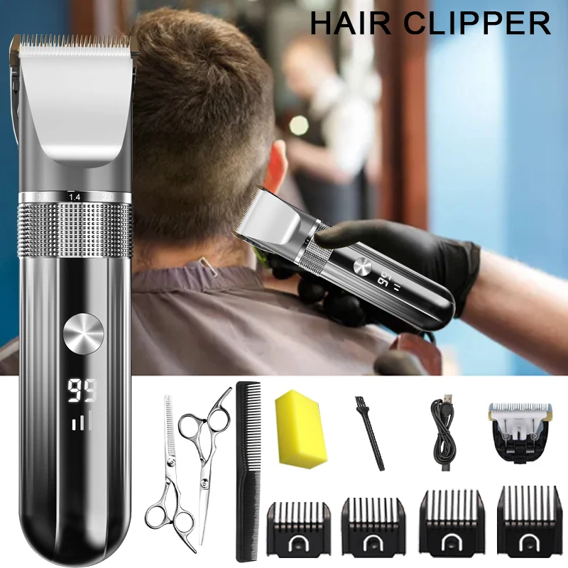 Electric Hair Clipper Professional Trimmer Household Waterproof LED Display Men Hair Trimmer USB Charging Haircut Tools Set