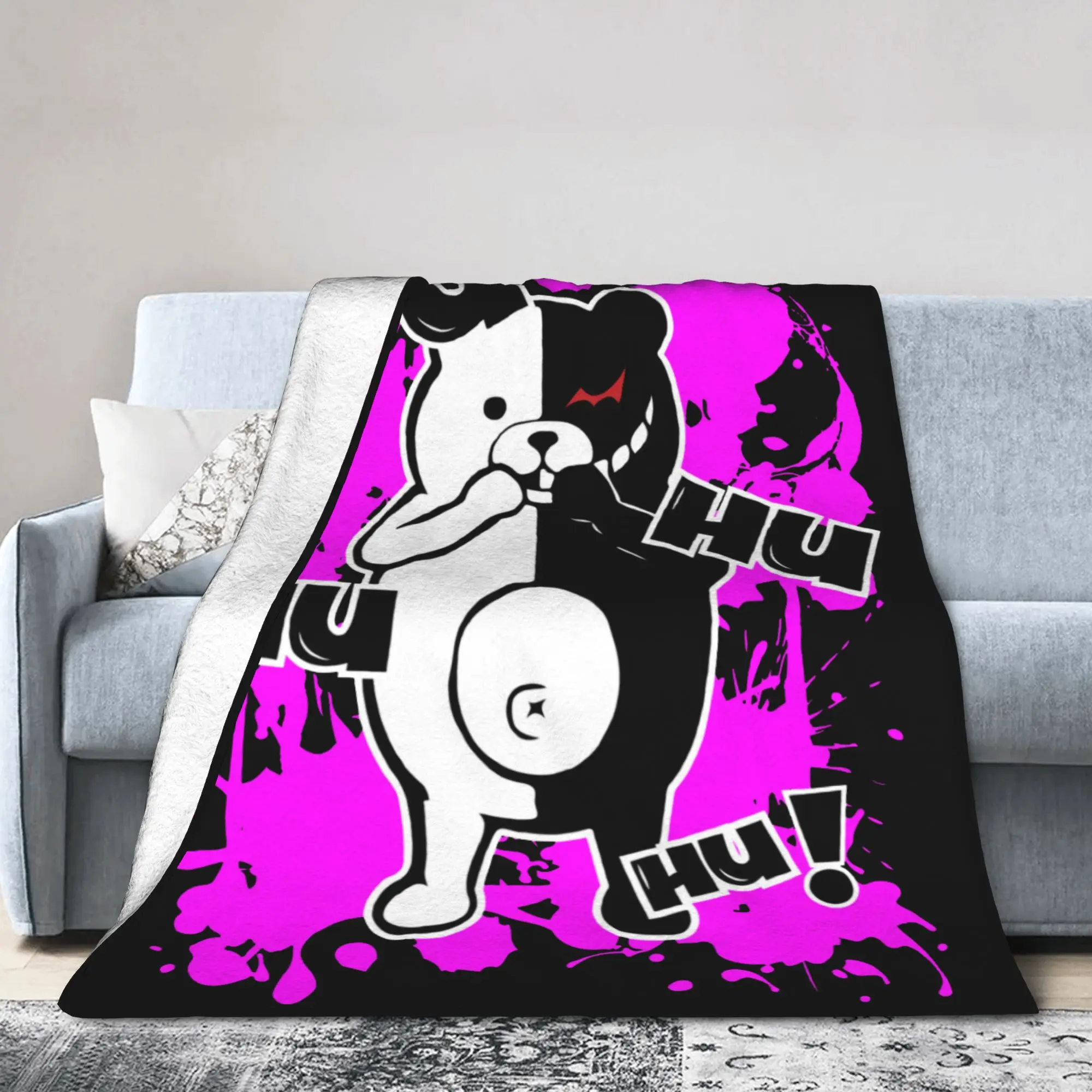 Monokuma Danganronpa Velvet Throw Blankets  Blankets for Sofa Office Warm Bedding Throws,