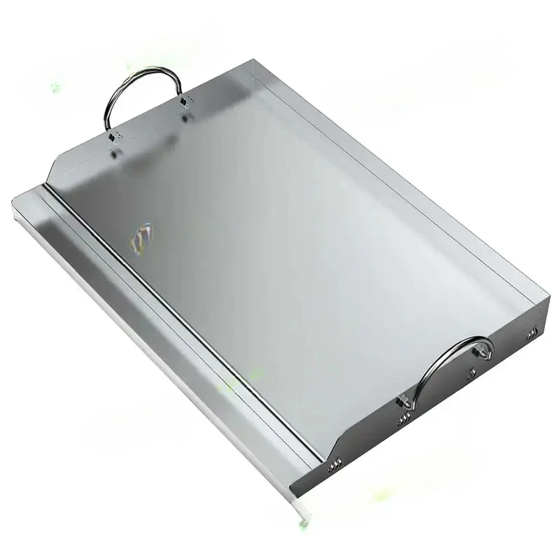 Universal Stainless Steel Cooking Grill Flat Top Plate Inserts With Grease Slots And Handles