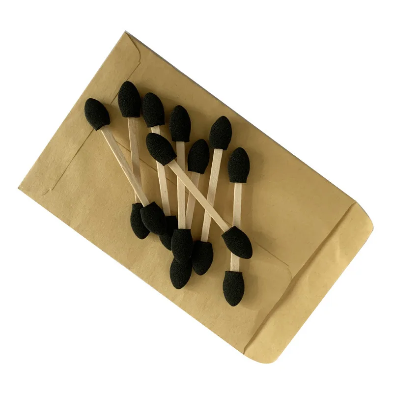 1000 houten handvat oogschaduw applicator sticks wegwerp schuim make-up borstel spons dubbelzijdige spons cosmetische penselen