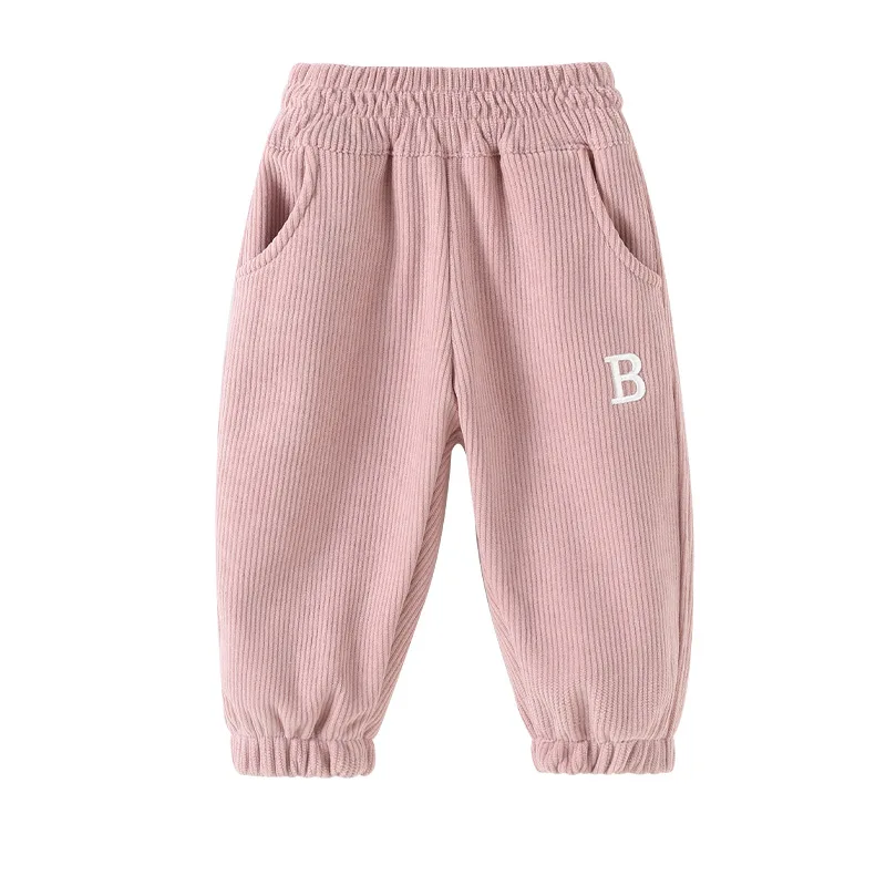 Autumn Toddler Girls Sports Pants Fleece Warm Printed Corduroy Infant Baby Girl Pants Loose Casual Elastic Waist Kids Girl Pants