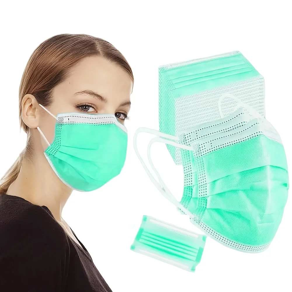 200 قطعة من الأقنعة الواقية للاستعمال مرة واحدة باللون الأخضر النعناعي - 3 طبقات سميكة ومسامية ومريحة، حلقات أذن قابلة للتعديل ووسادات أنف مناسبة بشكل ساخن للاستخدام المنزلي، يمكن شراؤها بكميات كبيرة، لكل #5