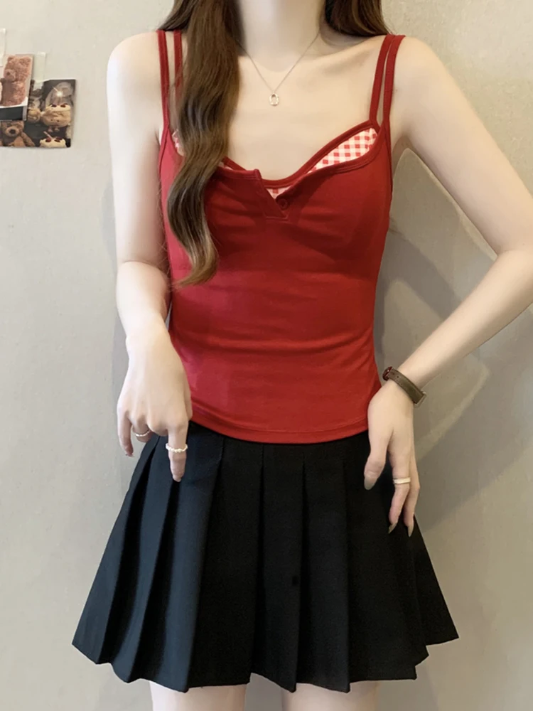 

Korean Sle Pure Desire Strap Vest Two-Piece Set Sweet And Spicy Girl Layering Slimming Svel Top Versatile Beautiful B...