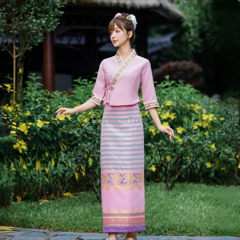 

2025 splashing festival garment dai minority summer short sleeved trendy clothes elegant temperament traditional thai clothing