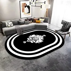 European Light Luxury Oval Carpet Living Room Decor Ins Minimalist Black Entrance Door Mat Soft Washable Rug for Bedroom Bedside