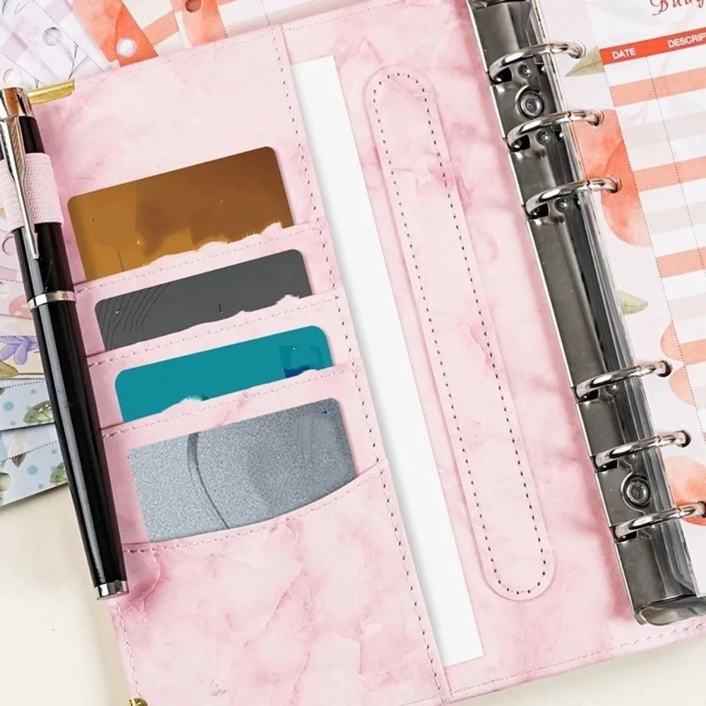Marbling Money Saving Binder PU A6 Savings Challenges Book Waterproof with Protective Corner Card Holder for Students