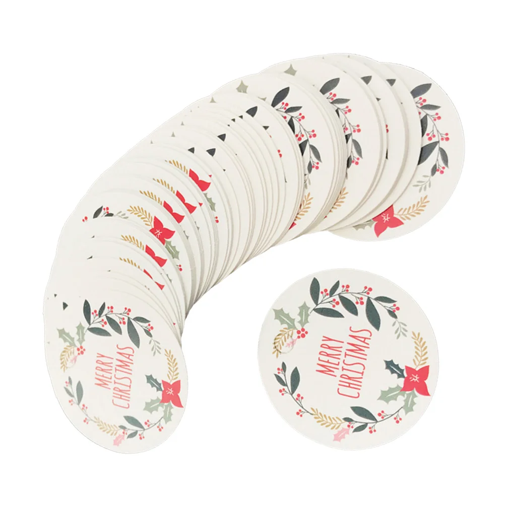 

50PCS Merry Christmas Hanging Tags Decorative Round Paper Tags Christmas Gift Wrap Label DIY Tags (No Rope)