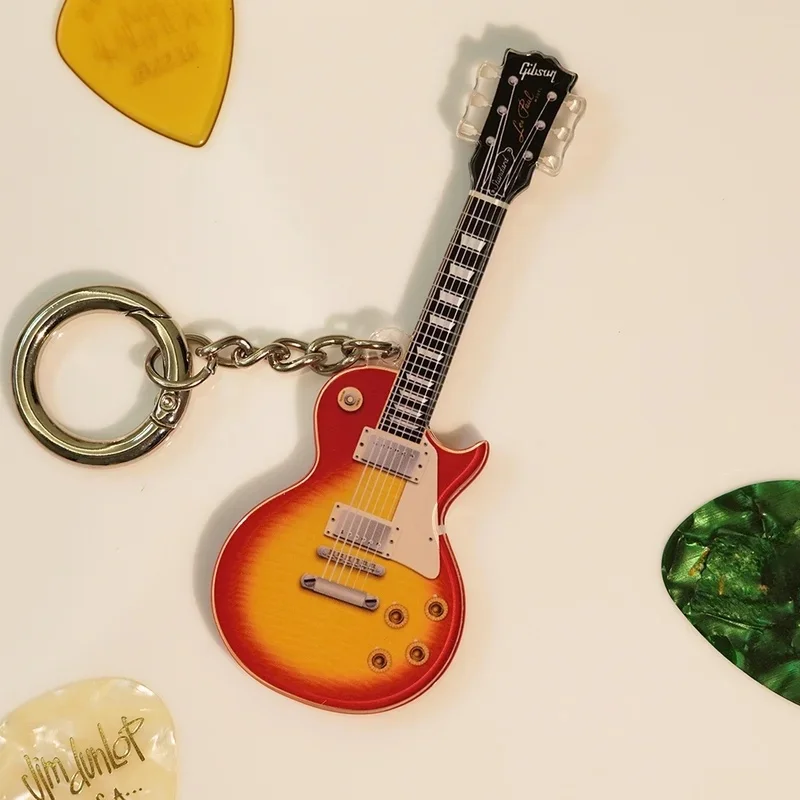 2Pcs 2D Flat Acrylic Guitar Shaped Keychains Set Festival Independent Page Decoration Keyring Gift with Opp Bag