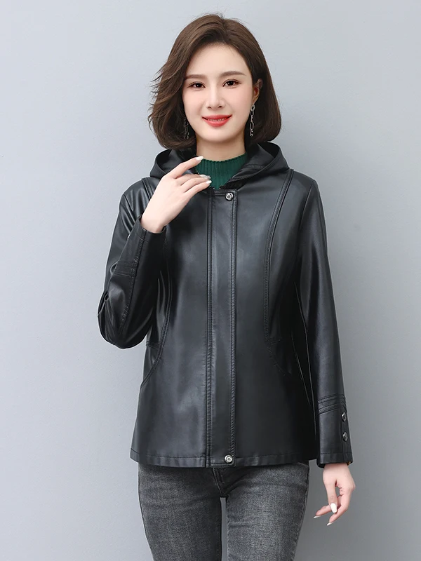 Haining Short Real Leather Jacket Women Casual Style Sheepskin Coat Hooded plus Size Outerwear Spring Autumn New Arrival