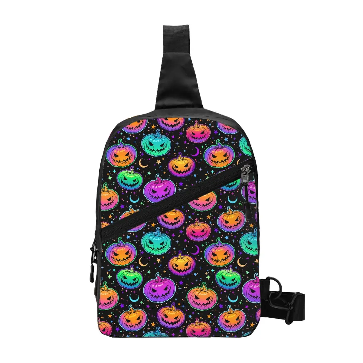 Custom Fashion Colorful Pumpkin Bats Star Moon Gothic Magic Mysterious Sling Crossbody Backpack Men Shoulder Chest Bags Biking