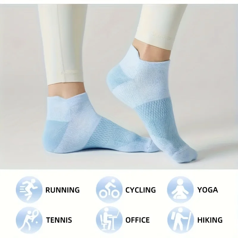 5/10 Paar Damen-Kompressions-Knöchelsocken mit Fußgewölbestütze, feuchtigkeitsabsorbierend, atmungsaktives Gewebe, ganzjährig, Fitness, niedrig geschnittene Sportsocken – Detail 6