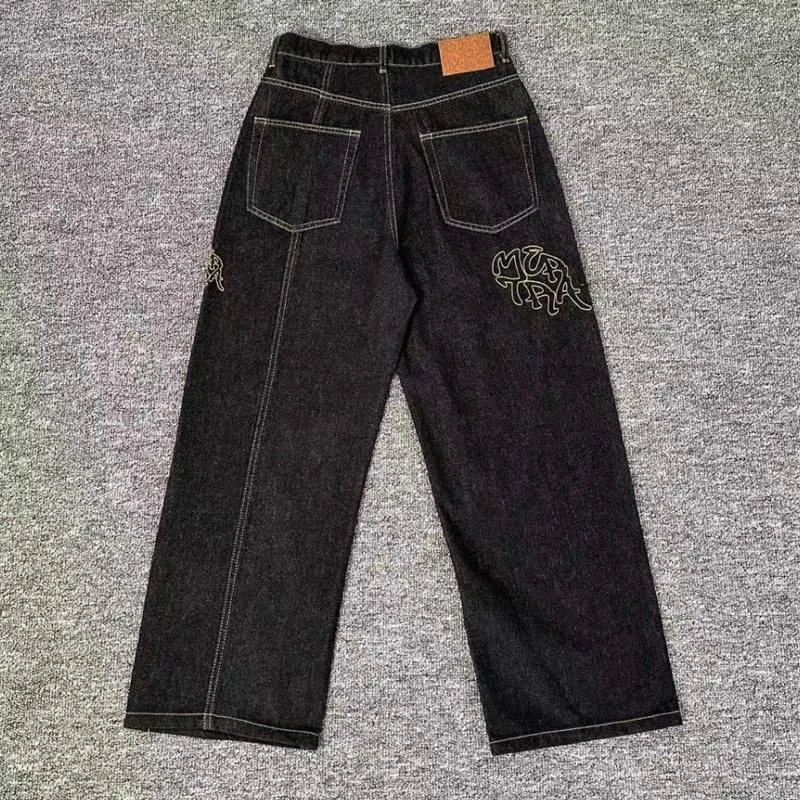 

Classic Black Mertra Jeans Men Women Couples Loose Casual Straight-leg Pants Autumn Simple Letter Print Denim Trousers