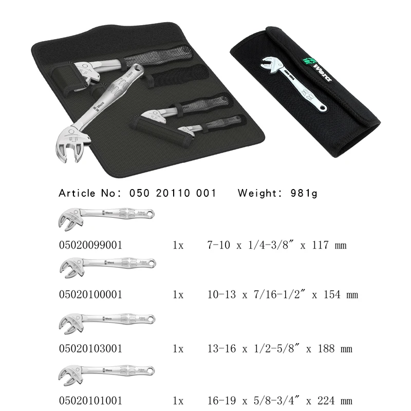 WERA 6004 Joker 4 PCS Adjustable Wrench Set With Tool Bag  Muti-Function Self-Setting Spanner Sets 05020110001