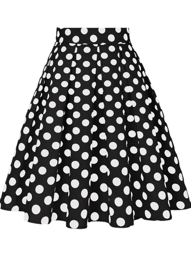 

Vintage Women Midi Skirt High Waist Cotton 2024 New Casual Skirts Daily 50s 60s Harajuku Retro Polka Dot Pinup Rockabilly Skater