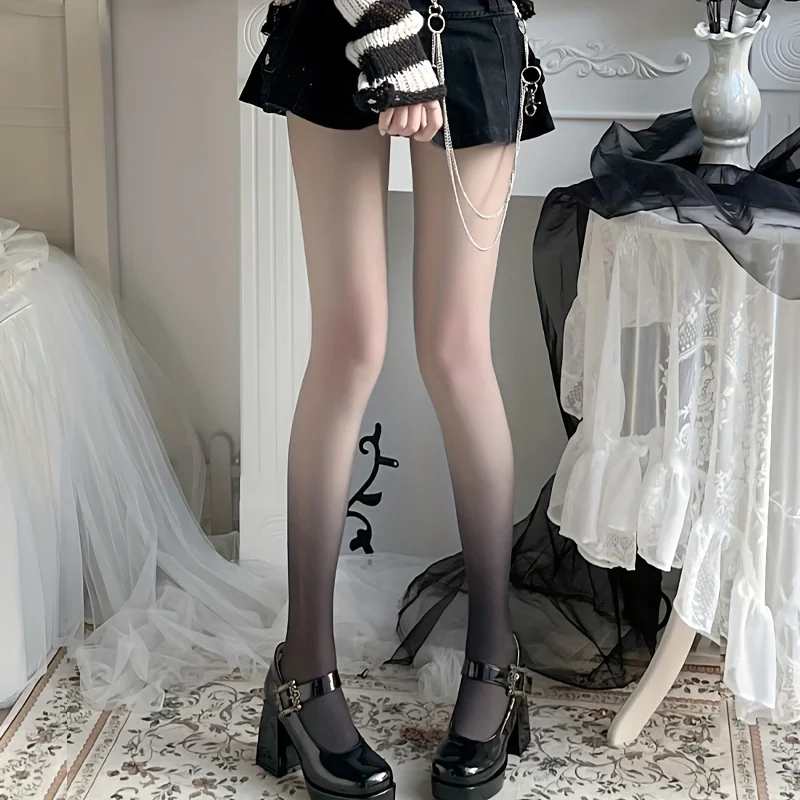 Summer Female Slim Fit Footed Cute Pantyhose Women Thin Translucent Lolita Stockings Hosiery Gradient Colours Sexy Stylish Tight