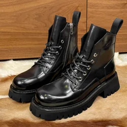 Luxury Fashion Men Motorcycle Boots Genuine Leather Thick Sole Business Dress Ankle Boots Outdoor Work Shoes Botines Chelsea