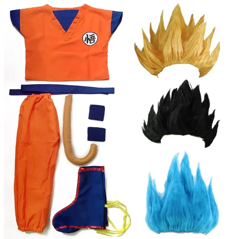 Halloween erwachsene Kinder Anzüge Sohn Goku Gui Karneval Anime Cosplay Urlaub Kostüme Schwanz Wrister Perücke blau Gold Kinder verkleiden sich