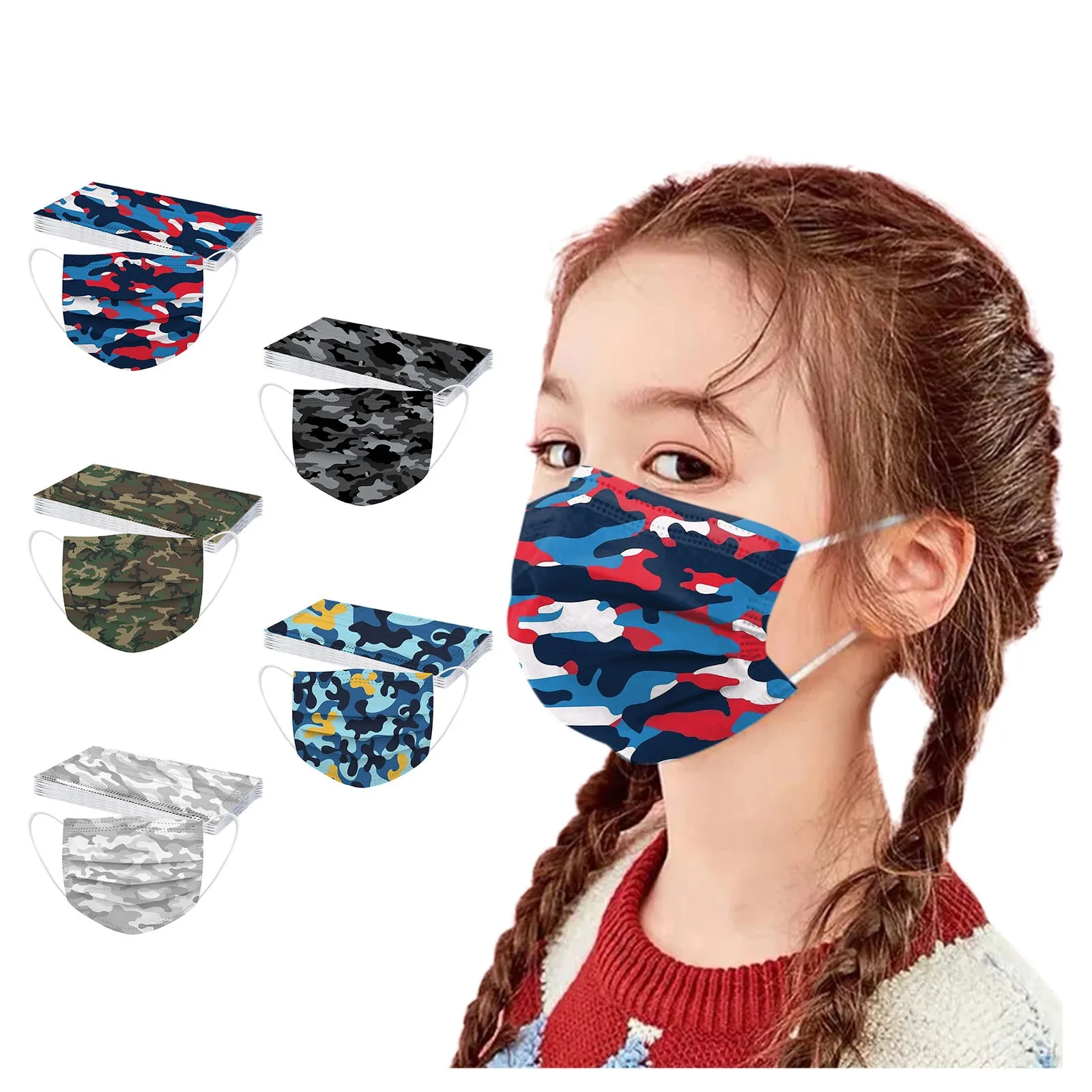 50pcs Disposable Face Mask 3 Layers Filter Dust Breathable Mascara Cartoon Kawaii Printing Children Kids Face Mouth Masks