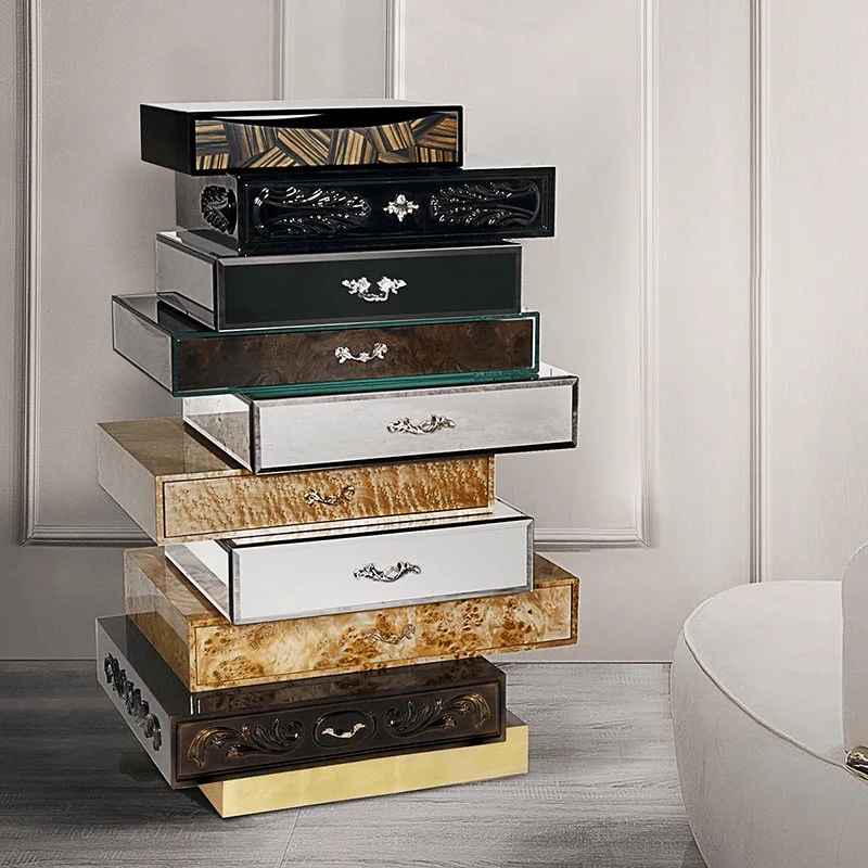 Italian light luxury chest cabinet living room multi-drawer high-end solid wood irregular villa designer side cabinet