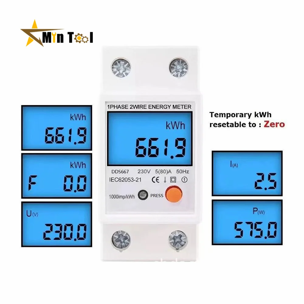 DDS667 Din Rail LCD podświetlenie cyfrowe jednofazowy licznik energii kWh moc licznik zużycia watomierz do narzędzie elektryka