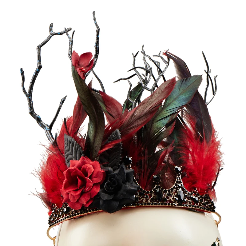 Barroco coroa tiaras vintage retro ramo de árvore flores bandana gótico halloween masquerade pricess bruxa browns acessório de cabelo