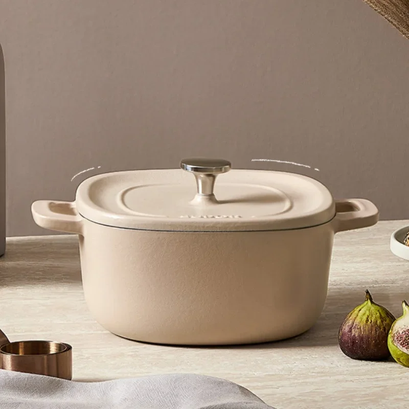Enamel Cast Iron Pot Non-stick Stew Soup Braising Seafood Pan Gas & Induction Cooker Compatible