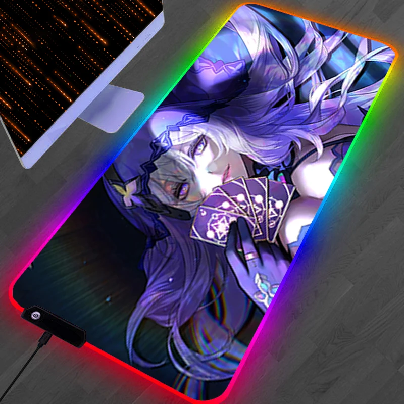 

RGB LED Mouse Pad Gaming Mat PC Accessories Mousepad Desk Mat H-honkai Star Rail Black Swan Non Slip Extended Pad Keyboard Pad