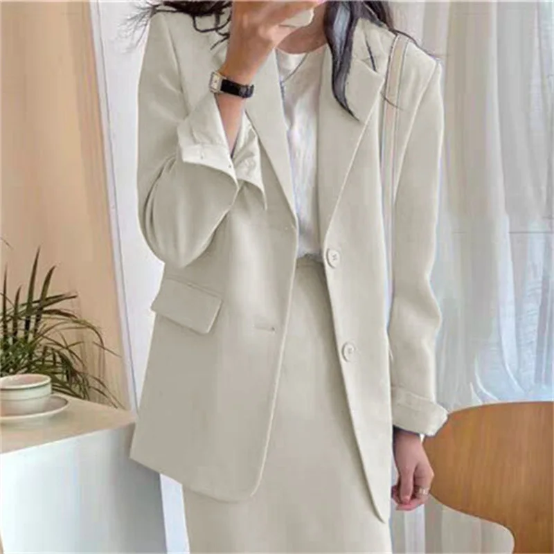 

Spring Autumn 2025 Women's Faion Casual Jaets Suits Loose Fit Commute Sle Long Sve Single Button Pure Color