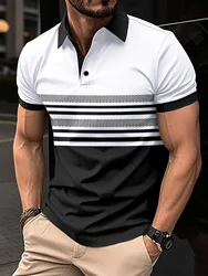 2024 New Men's Summer Short-Sleeved Polo Shirt Classic Striped Printed Polo Shirt Casual High Street Men's T-Shirt