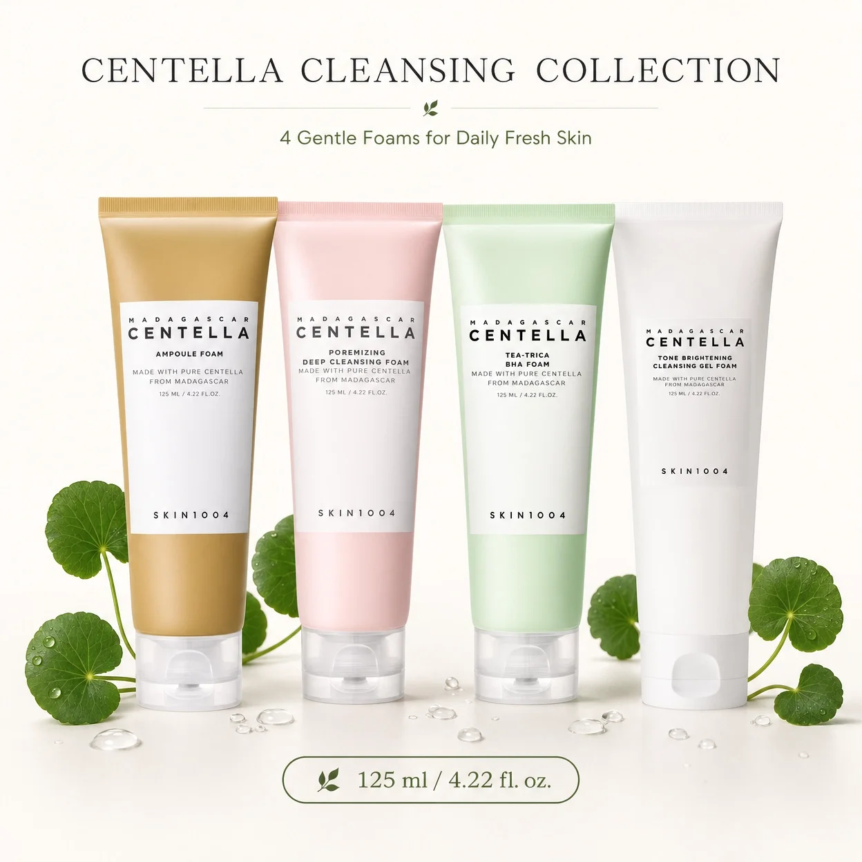 Espuma Limpiadora Profunda Coreana con Centella Asiática, Gel Limpiador Iluminador, Limpiador Facial Hidratante y Refrescante 125ml