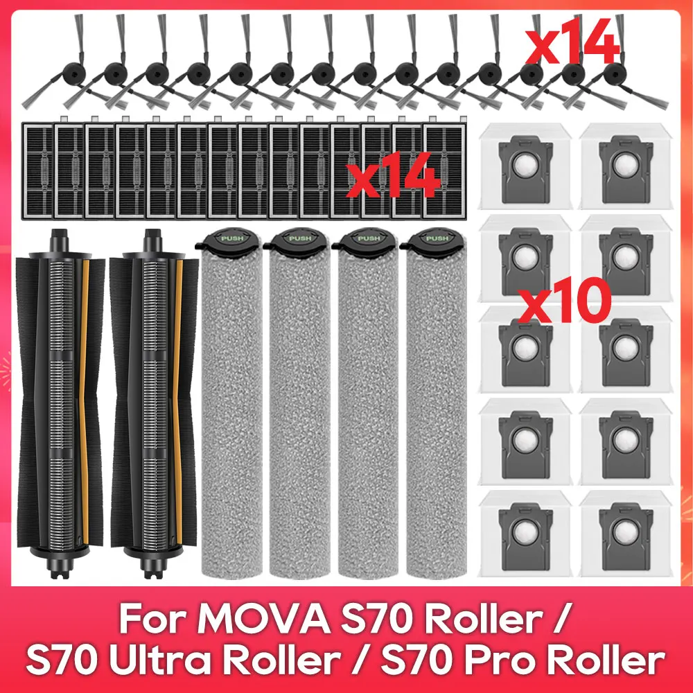 Apto para ( Mova S70 Roller / S70 Ultra Roller / S70 Pro Roller ) Cepillo Principal Tricut Cepillo Lateral Filtro Rodillo Mopa Bolsa de Polvo Accesorios