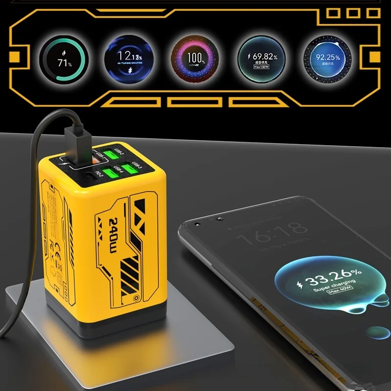 Xiaomi 240W شاحن فائق السرعة 6 منافذ PD Type-C GaN شاحن الهاتف USB-C QC 3.0 محول شحن سريع الاتحاد الأوروبي/الولايات المتحدة التوصيل الجدار شاحن #4