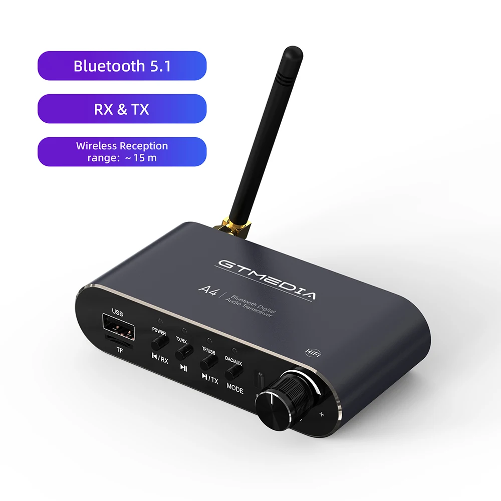 GTMEDIA A4 Bluetooth RCA Receiver 5.1 SBC AAC decode 3.5mm Jack RX: A2DP/AVRC,TX: A2DP Wireless Adapter Music for TV Car