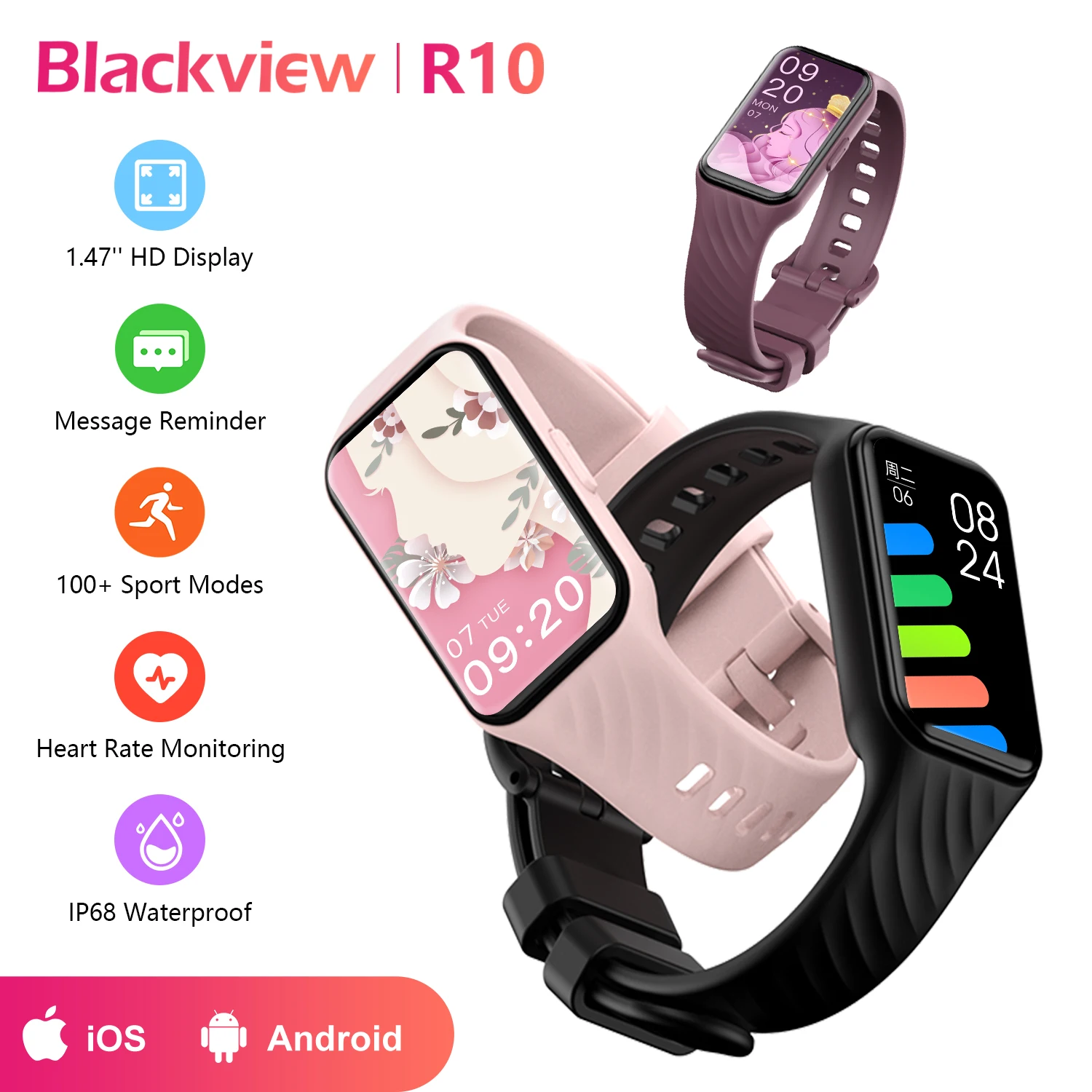 

Blackview R10 Smartwatch 1.47'' TFT Display Blood Oxygen Heart Rate Bluetooth Health Monitoring Smart Watches for Men Women Gift