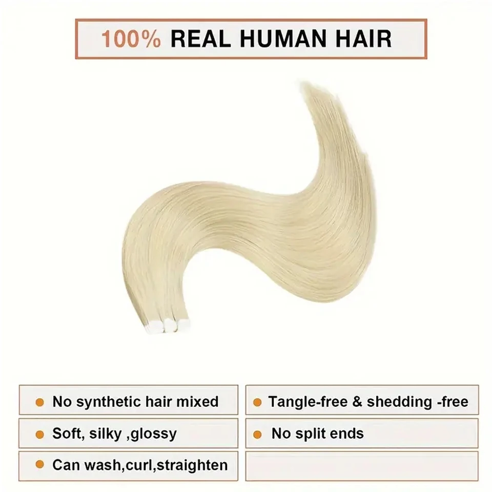 Cinta en extensiones de cabello rubio, cinta en extensiones, 613, extensiones de cabello rubio, cinta en 20 unids/lote por paquete, cabello Natural liso