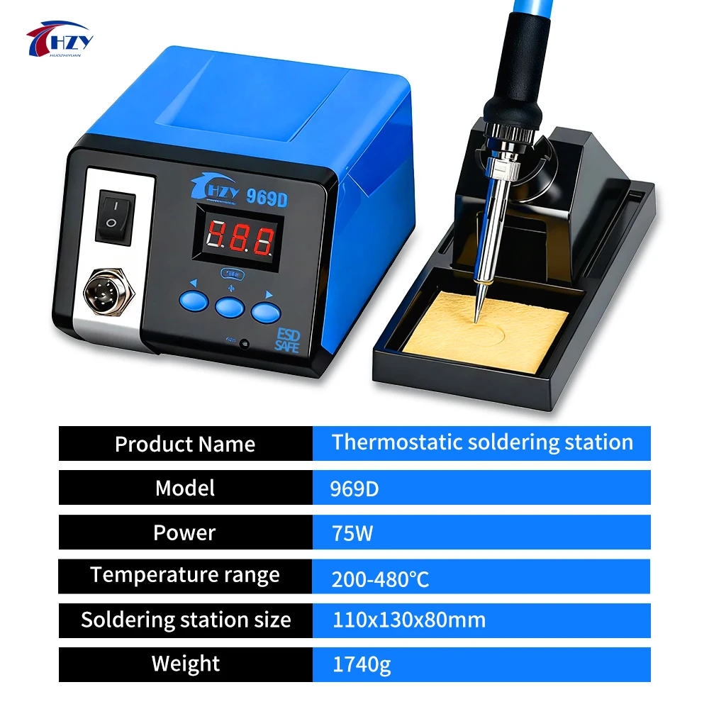 

75W HZY 969D Soldering Statio Digital Display,Electric Soldering Iron,CNC Welding Station PCB Welding Maintenance Tools 936